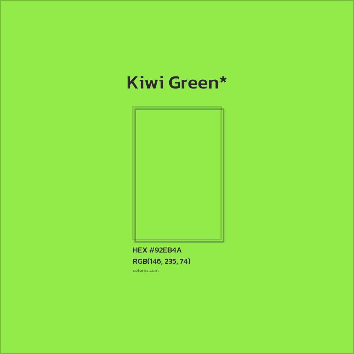 #92EB4A hex color. RGB, RYB, CMYK, HSL, HSV codes and color conversions. Matching color names, palettes, paints.