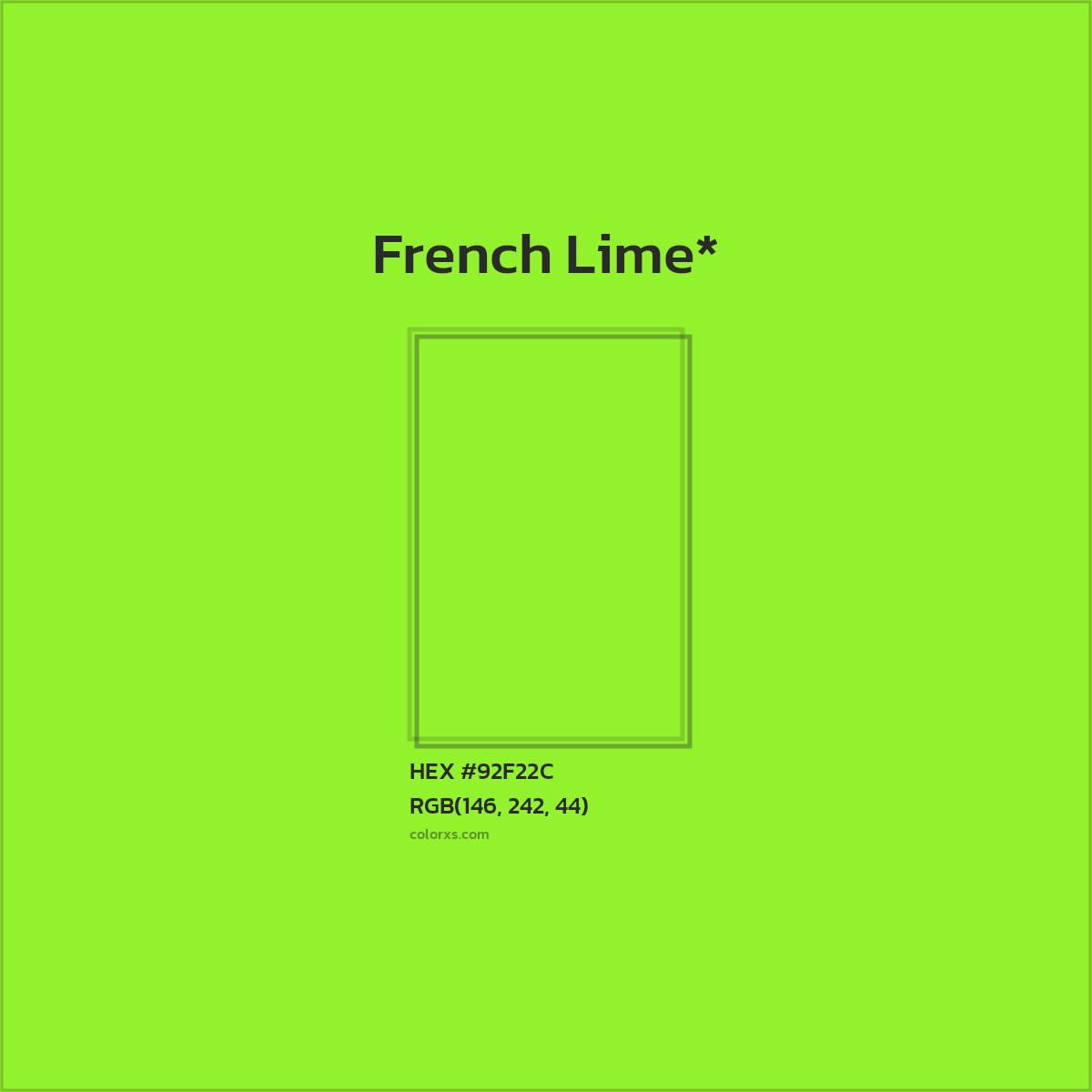#92F22C hex color. RGB, RYB, CMYK, HSL, HSV codes and color conversions. Matching color names, palettes, paints.