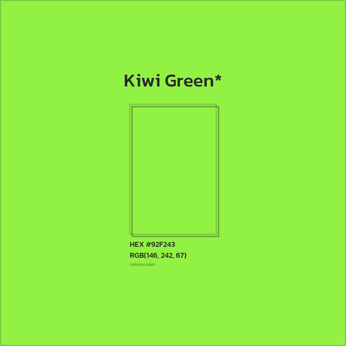 #92F243 hex color. RGB, RYB, CMYK, HSL, HSV codes and color conversions. Matching color names, palettes, paints.