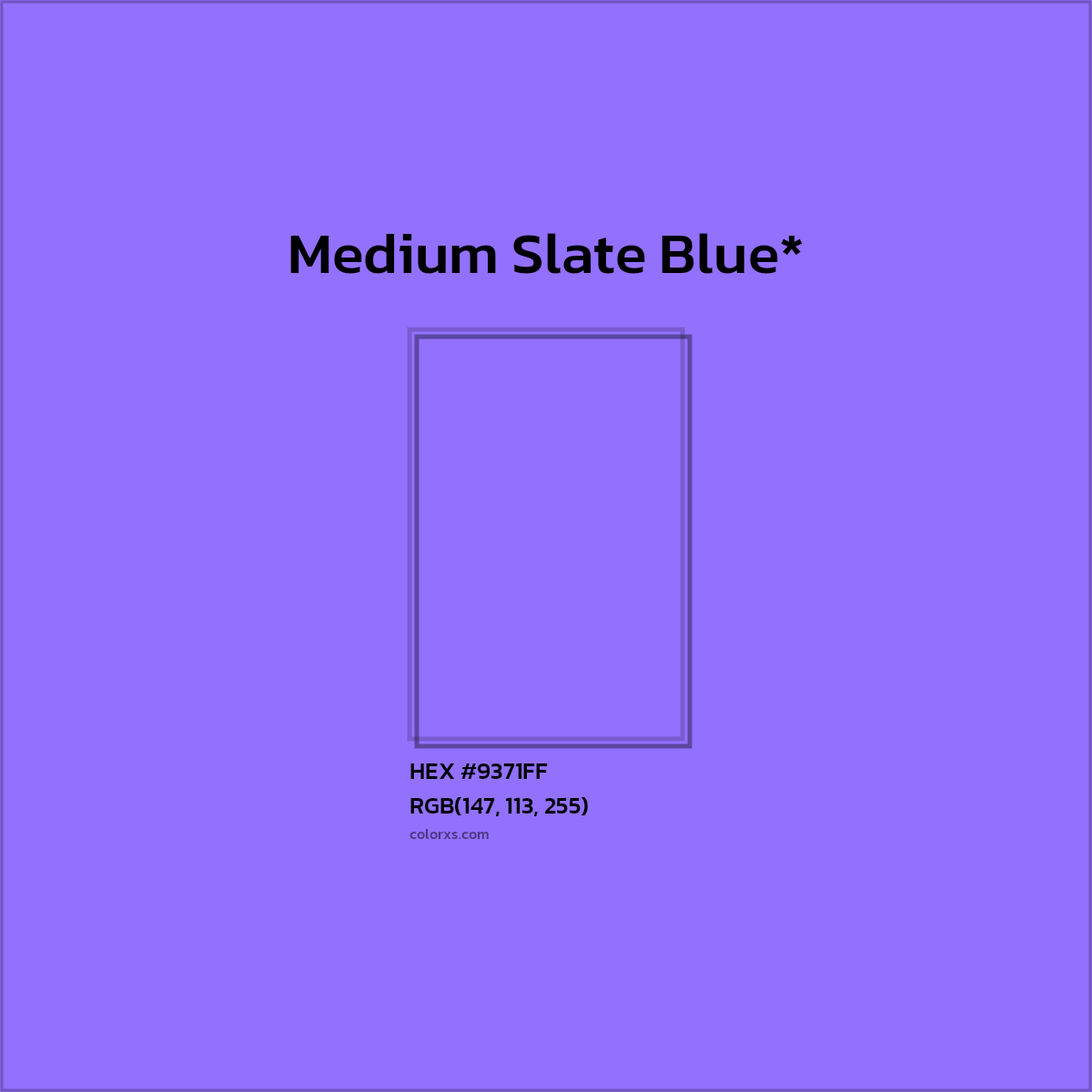 #9371FF hex color. RGB, RYB, CMYK, HSL, HSV codes and color conversions. Matching color names, palettes, paints.