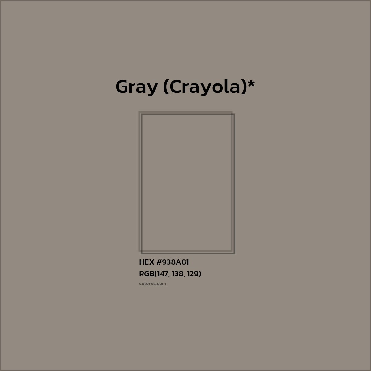 #938A81 hex color. RGB, RYB, CMYK, HSL, HSV codes and color conversions. Matching color names, palettes, paints.