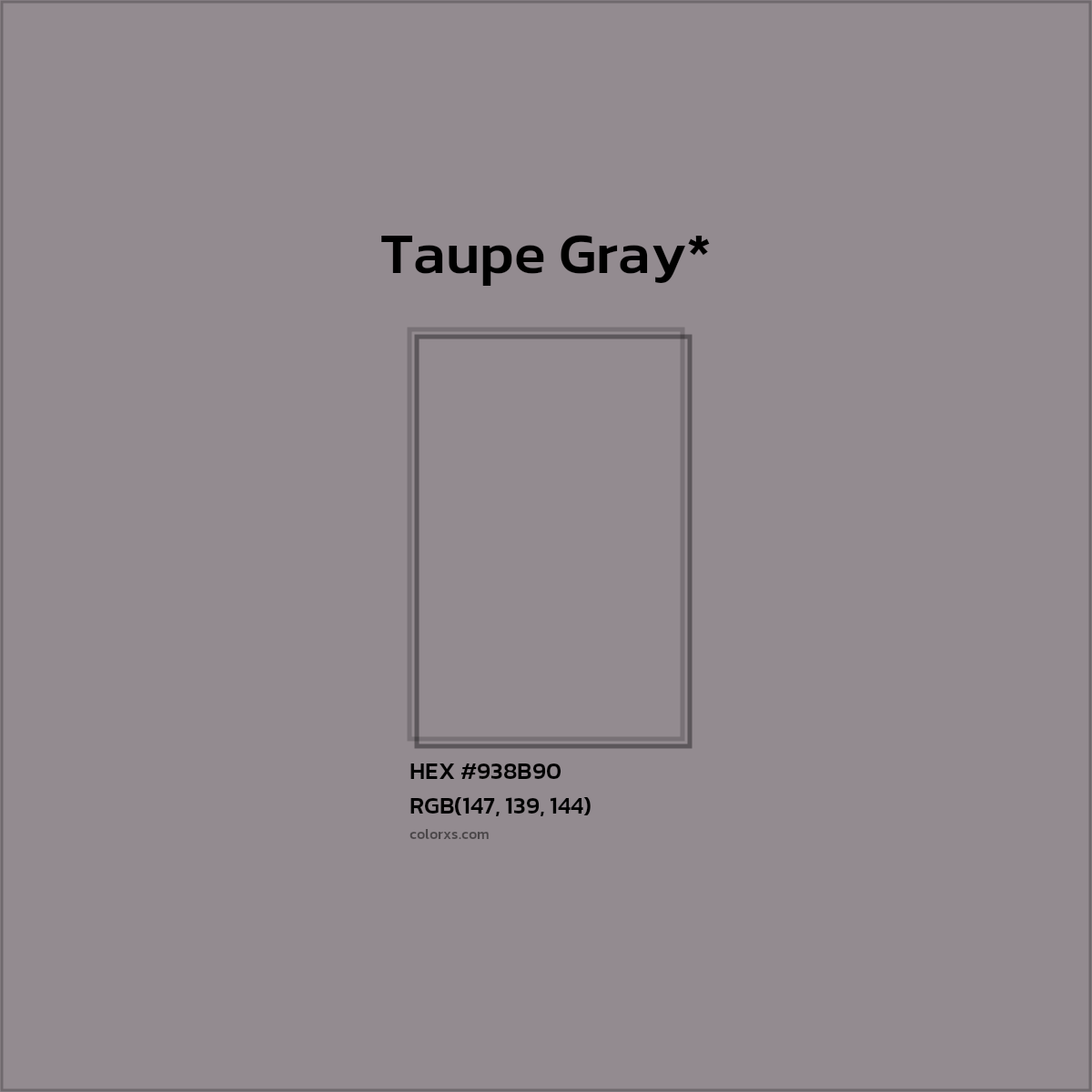 #938B90 hex color. RGB, RYB, CMYK, HSL, HSV codes and color conversions. Matching color names, palettes, paints.