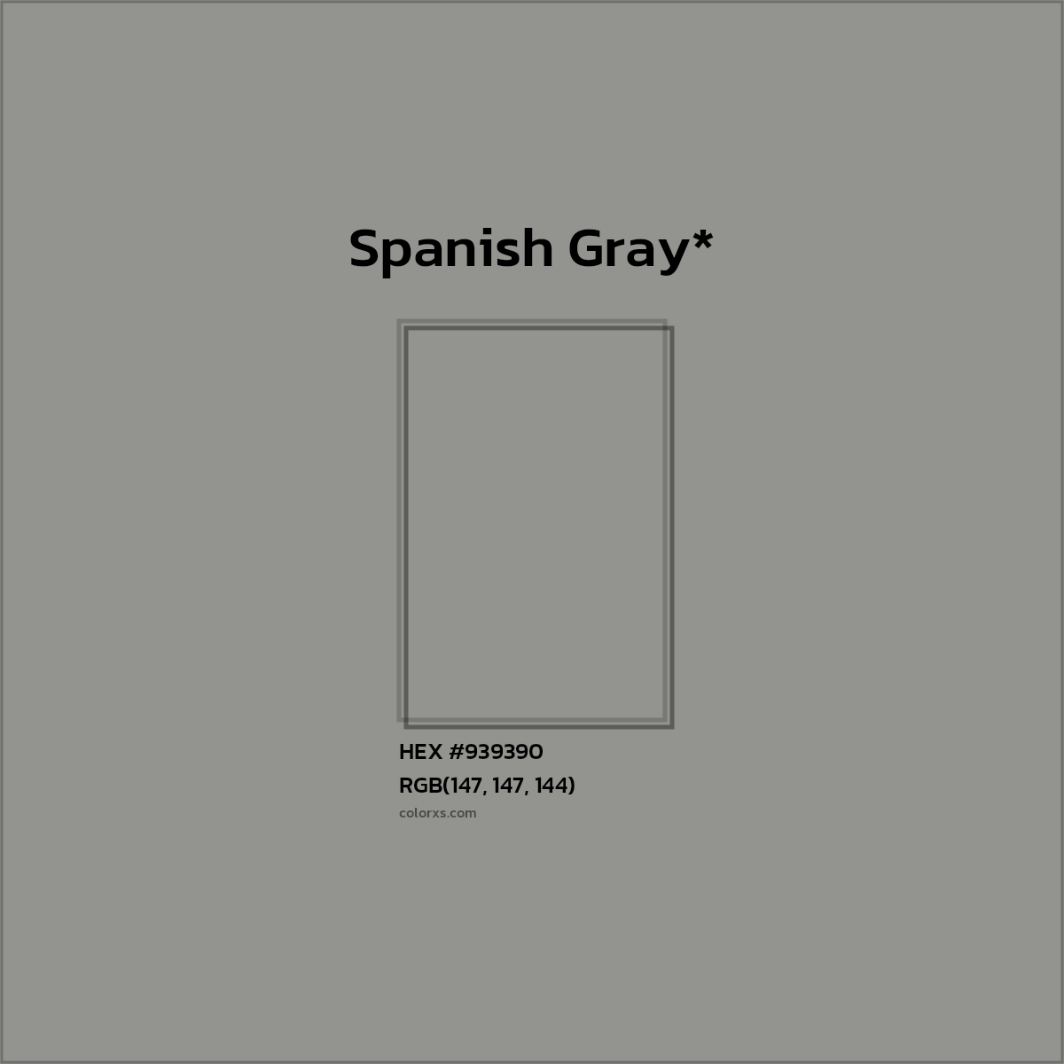 #939390 hex color. RGB, RYB, CMYK, HSL, HSV codes and color conversions. Matching color names, palettes, paints.