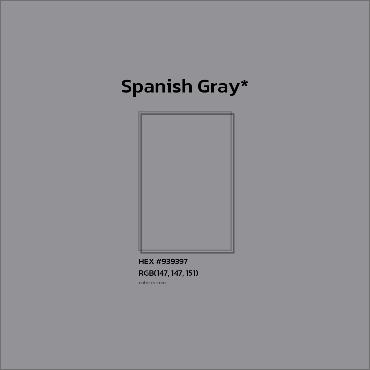 #939397 hex color. RGB, RYB, CMYK, HSL, HSV codes and color conversions. Matching color names, palettes, paints.
