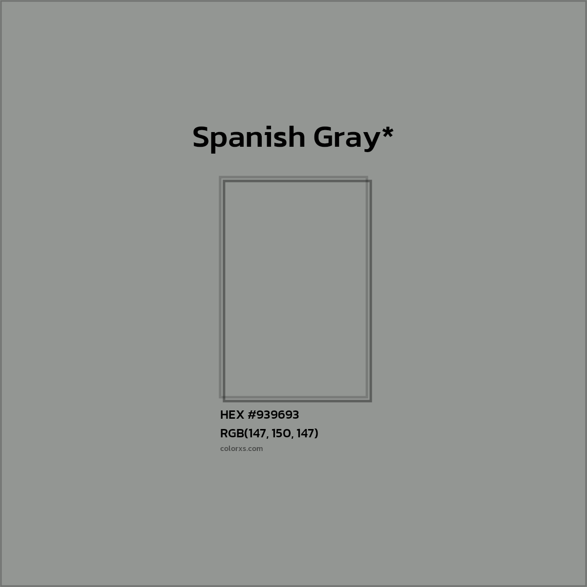 #939693 hex color. RGB, RYB, CMYK, HSL, HSV codes and color conversions. Matching color names, palettes, paints.
