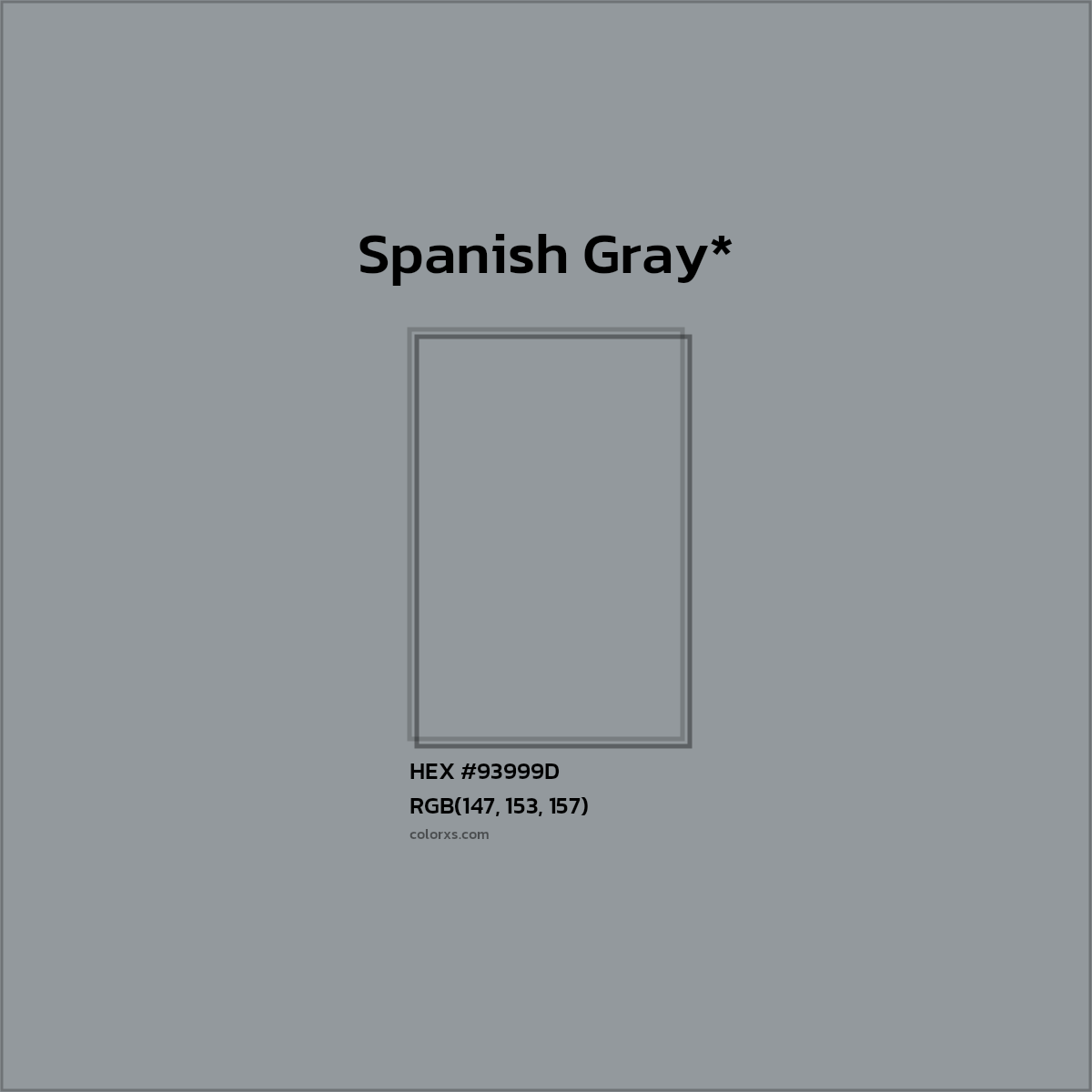 #93999D hex color. RGB, RYB, CMYK, HSL, HSV codes and color conversions. Matching color names, palettes, paints.
