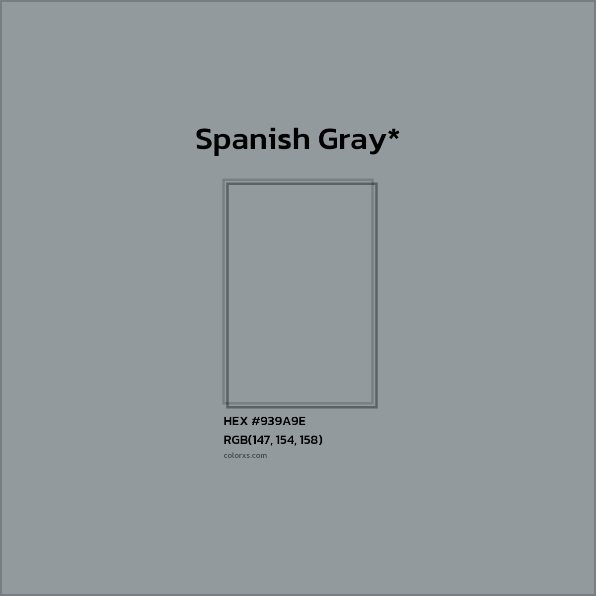 #939A9E hex color. RGB, RYB, CMYK, HSL, HSV codes and color conversions. Matching color names, palettes, paints.