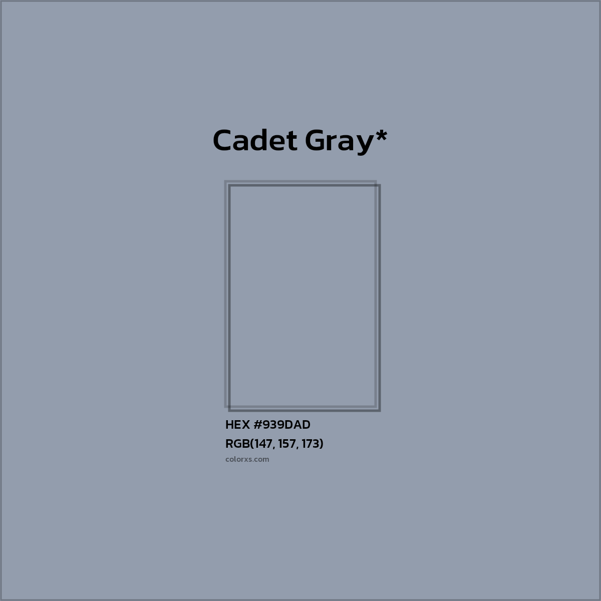 #939DAD hex color. RGB, RYB, CMYK, HSL, HSV codes and color conversions. Matching color names, palettes, paints.