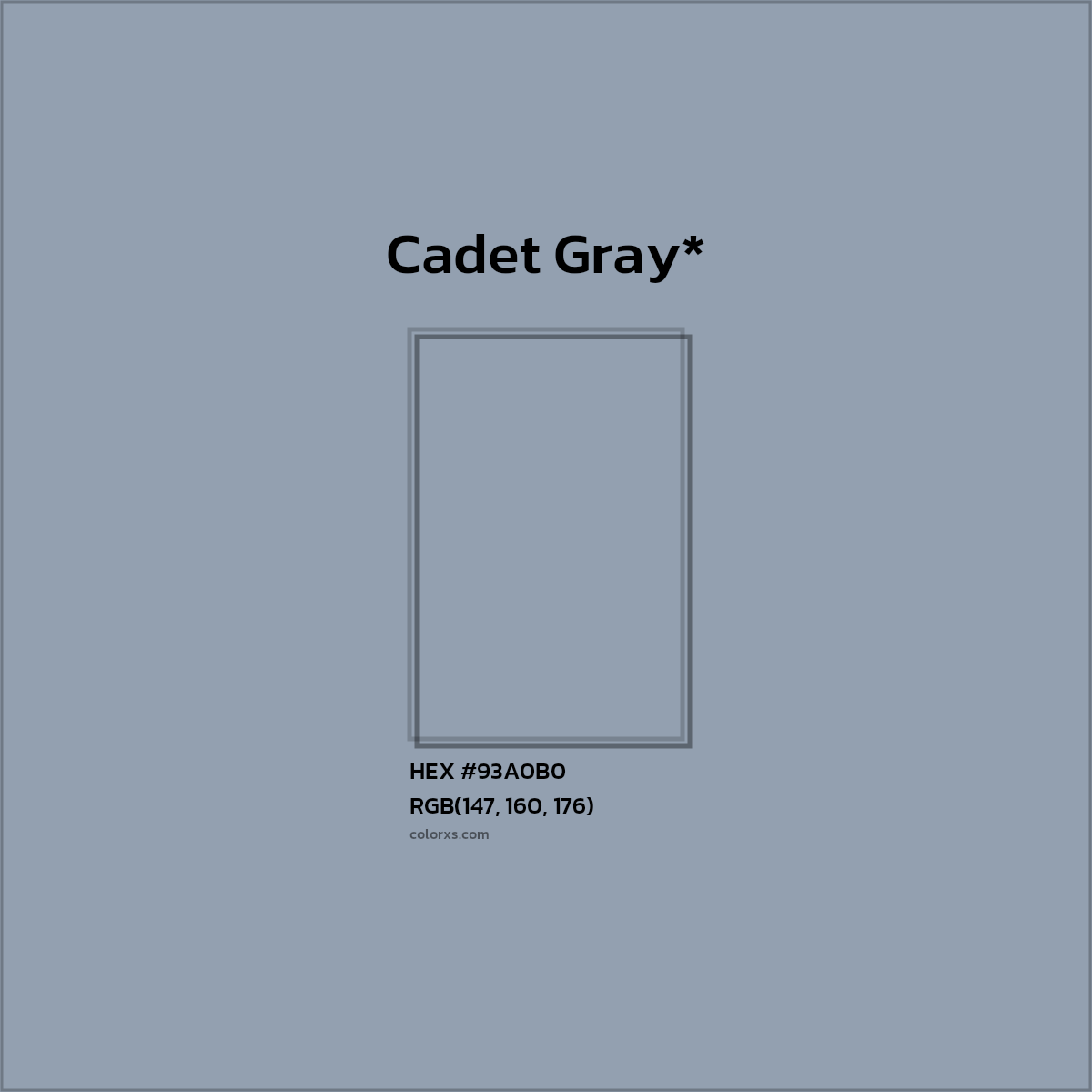 #93A0B0 hex color. RGB, RYB, CMYK, HSL, HSV codes and color conversions. Matching color names, palettes, paints.