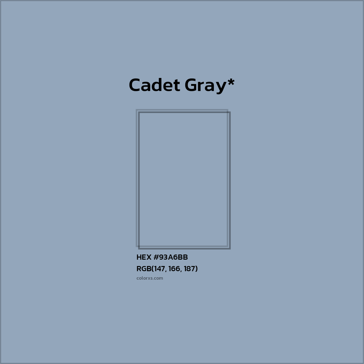 #93A6BB hex color. RGB, RYB, CMYK, HSL, HSV codes and color conversions. Matching color names, palettes, paints.