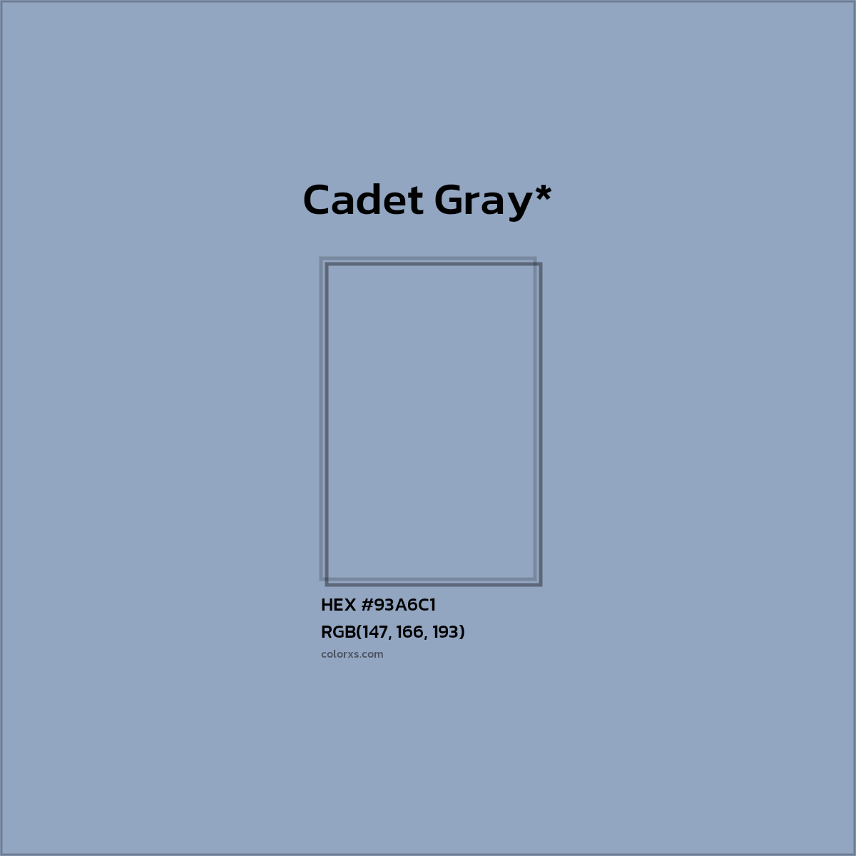 #93A6C1 hex color. RGB, RYB, CMYK, HSL, HSV codes and color conversions. Matching color names, palettes, paints.