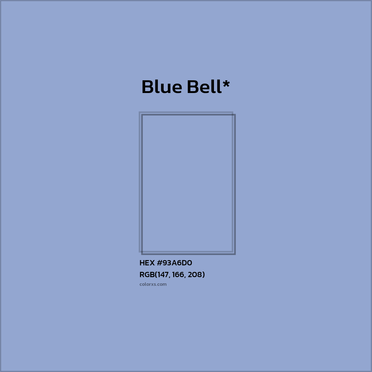 #93A6D0 hex color. RGB, RYB, CMYK, HSL, HSV codes and color conversions. Matching color names, palettes, paints.