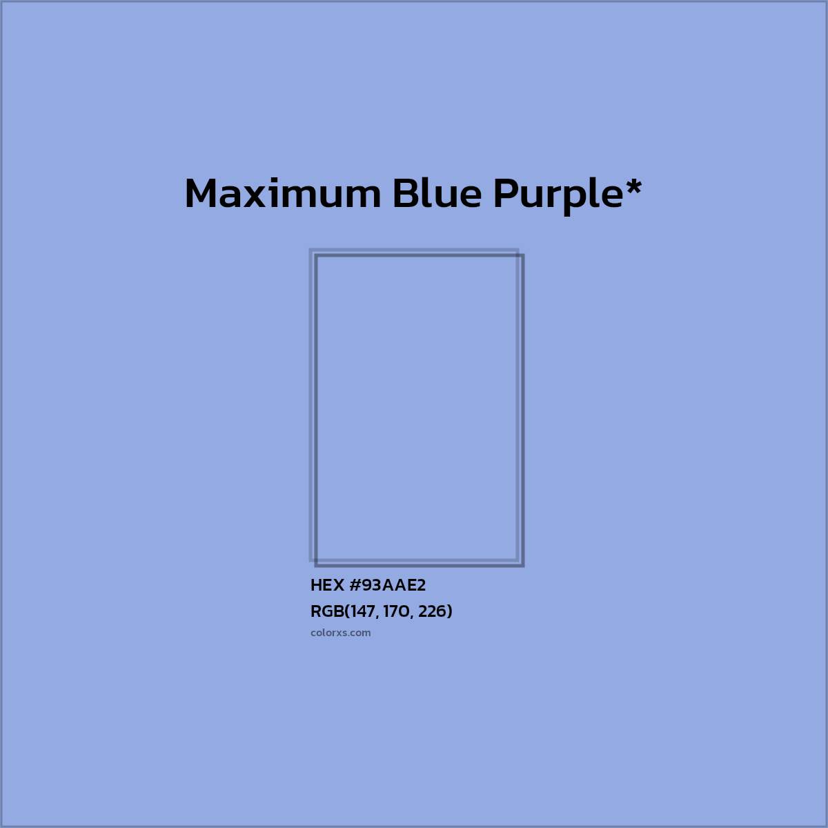 #93AAE2 hex color. RGB, RYB, CMYK, HSL, HSV codes and color conversions. Matching color names, palettes, paints.