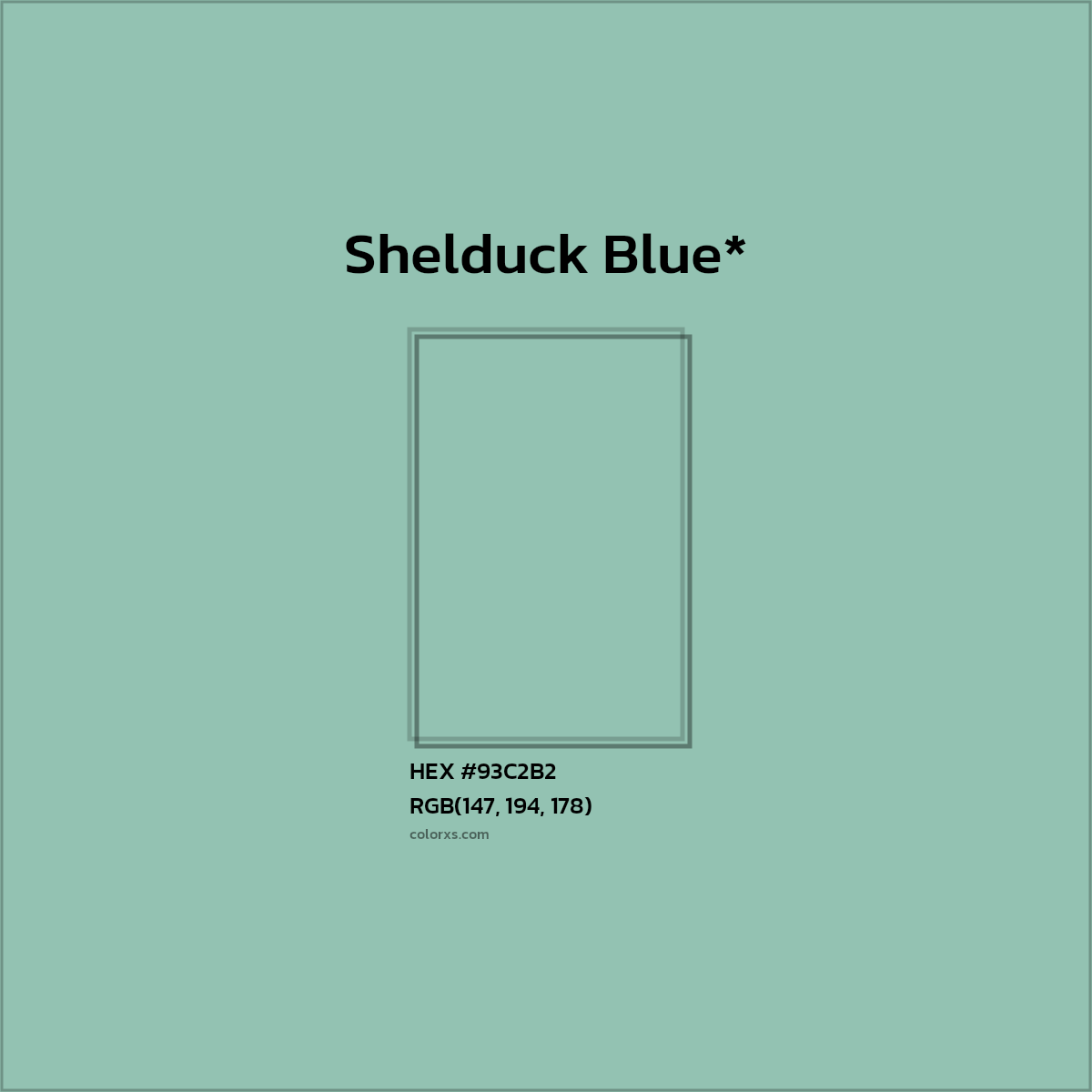 #93C2B2 hex color. RGB, RYB, CMYK, HSL, HSV codes and color conversions. Matching color names, palettes, paints.