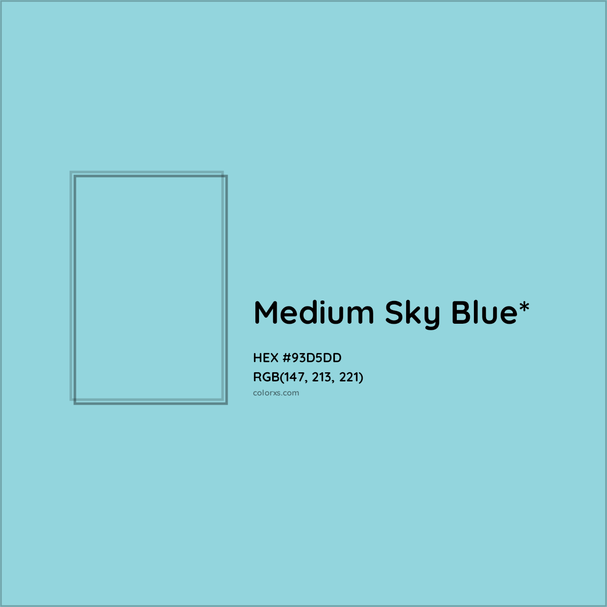 #93D5DD hex color. RGB, RYB, CMYK, HSL, HSV codes and color conversions. Matching color names, palettes, paints.