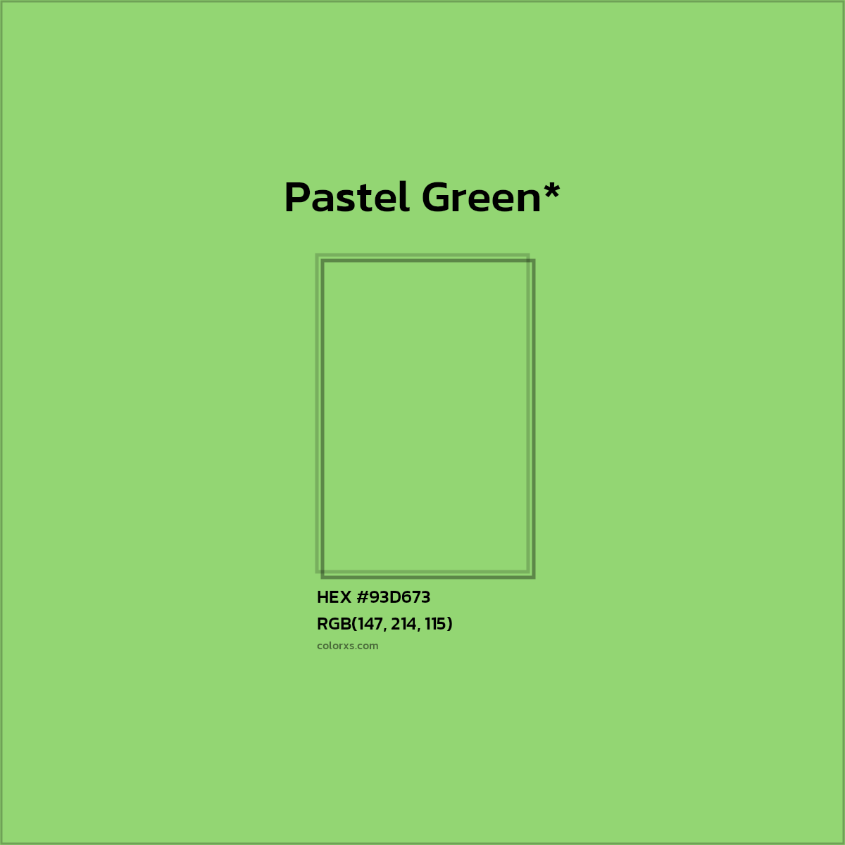 #93D673 hex color. RGB, RYB, CMYK, HSL, HSV codes and color conversions. Matching color names, palettes, paints.