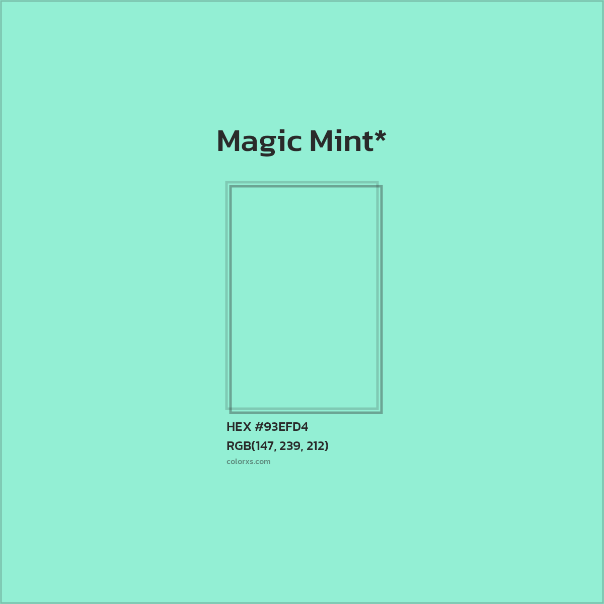 #93EFD4 hex color. RGB, RYB, CMYK, HSL, HSV codes and color conversions. Matching color names, palettes, paints.