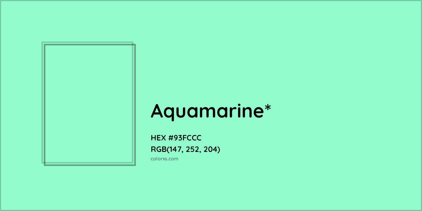 #93FCCC hex color. RGB, RYB, CMYK, HSL, HSV codes and color conversions. Matching color names, palettes, paints.