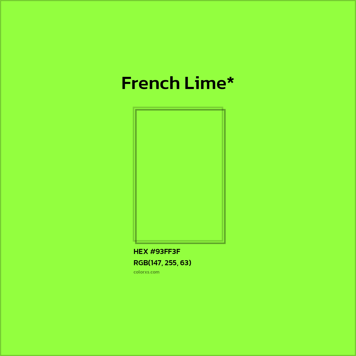 #93FF3F hex color. RGB, RYB, CMYK, HSL, HSV codes and color conversions. Matching color names, palettes, paints.