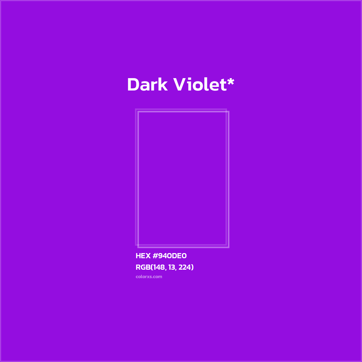 #940DE0 hex color. RGB, RYB, CMYK, HSL, HSV codes and color conversions. Matching color names, palettes, paints.