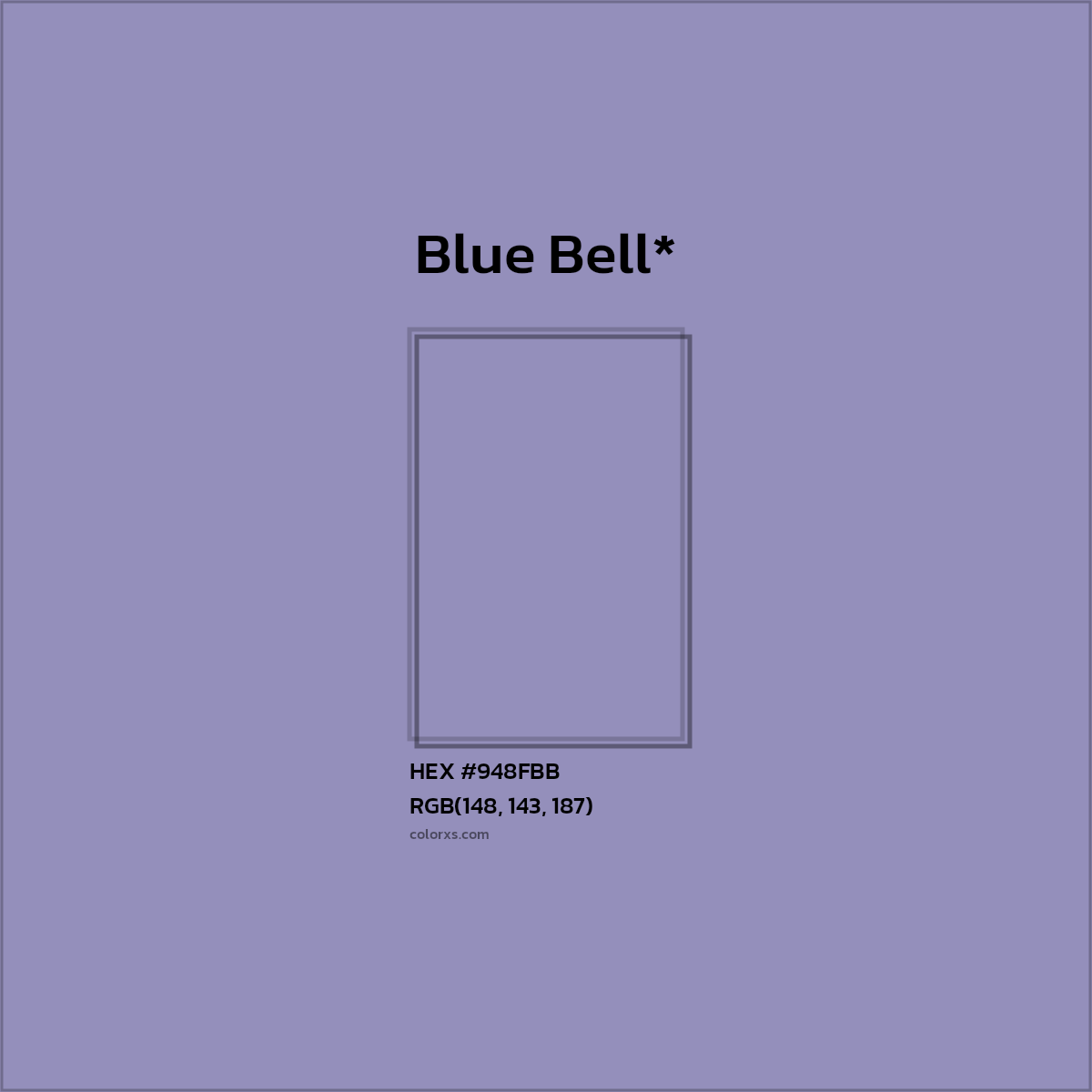 #948FBB hex color. RGB, RYB, CMYK, HSL, HSV codes and color conversions. Matching color names, palettes, paints.