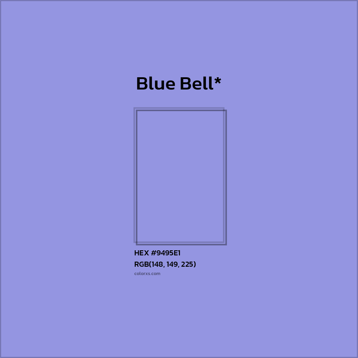 #9495E1 hex color. RGB, RYB, CMYK, HSL, HSV codes and color conversions. Matching color names, palettes, paints.