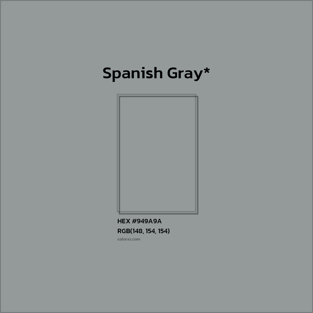 #949A9A hex color. RGB, RYB, CMYK, HSL, HSV codes and color conversions. Matching color names, palettes, paints.