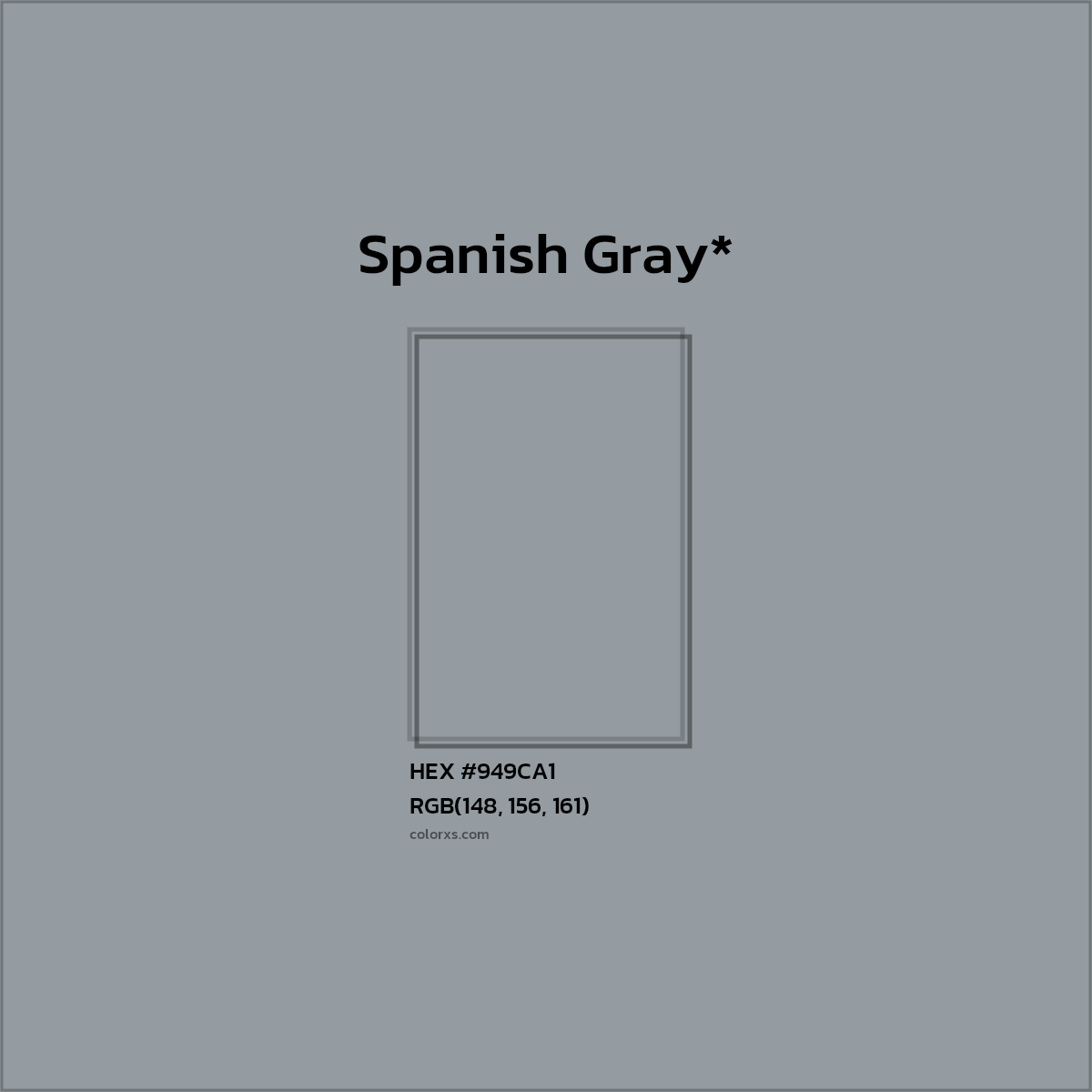 #949CA1 hex color. RGB, RYB, CMYK, HSL, HSV codes and color conversions. Matching color names, palettes, paints.