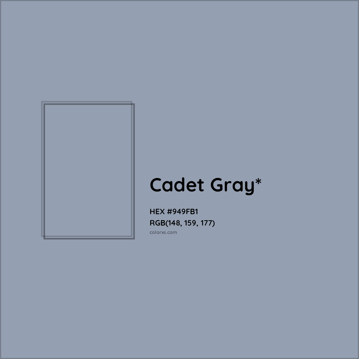 #949FB1 hex color. RGB, RYB, CMYK, HSL, HSV codes and color conversions. Matching color names, palettes, paints.