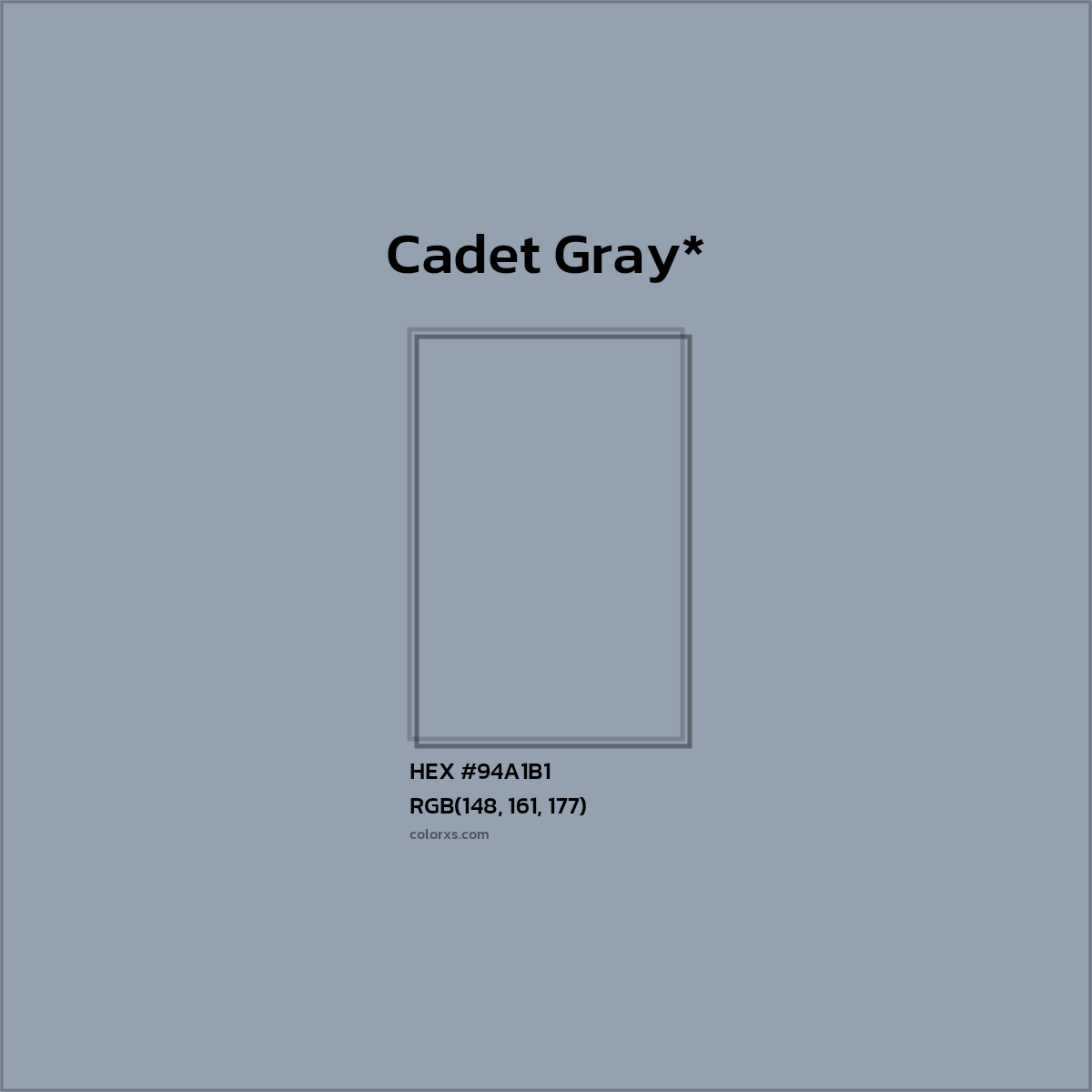 #94A1B1 hex color. RGB, RYB, CMYK, HSL, HSV codes and color conversions. Matching color names, palettes, paints.