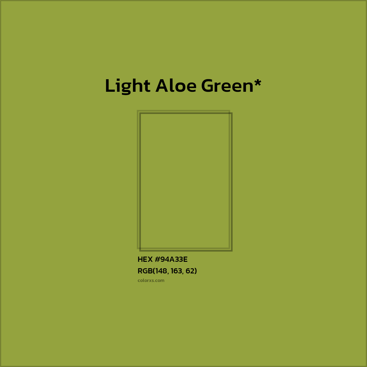 #94A33E hex color. RGB, RYB, CMYK, HSL, HSV codes and color conversions. Matching color names, palettes, paints.