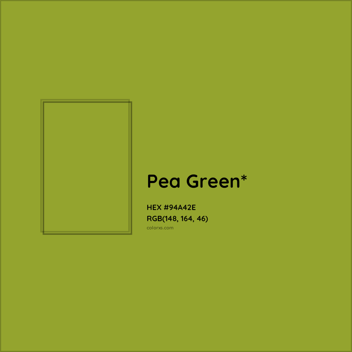 #94A42E hex color. RGB, RYB, CMYK, HSL, HSV codes and color conversions. Matching color names, palettes, paints.