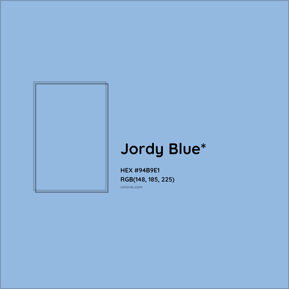 #94B9E1 hex color. RGB, RYB, CMYK, HSL, HSV codes and color conversions. Matching color names, palettes, paints.