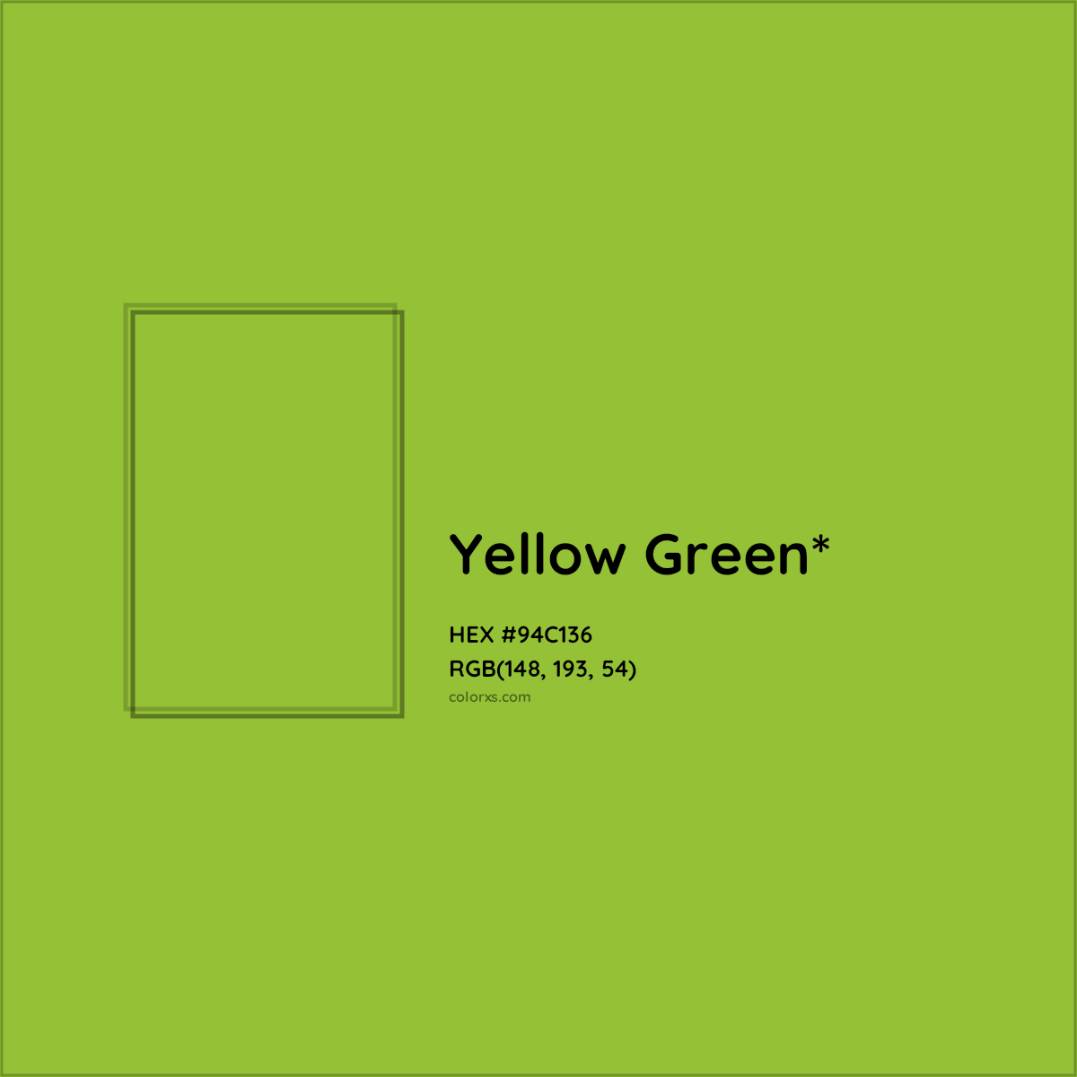#94C136 hex color. RGB, RYB, CMYK, HSL, HSV codes and color conversions. Matching color names, palettes, paints.