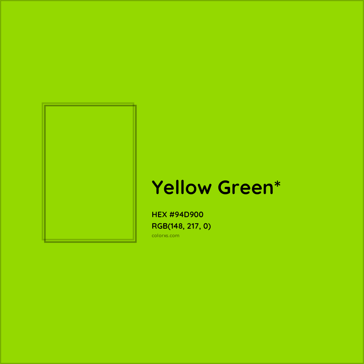 #94D900 hex color. RGB, RYB, CMYK, HSL, HSV codes and color conversions. Matching color names, palettes, paints.