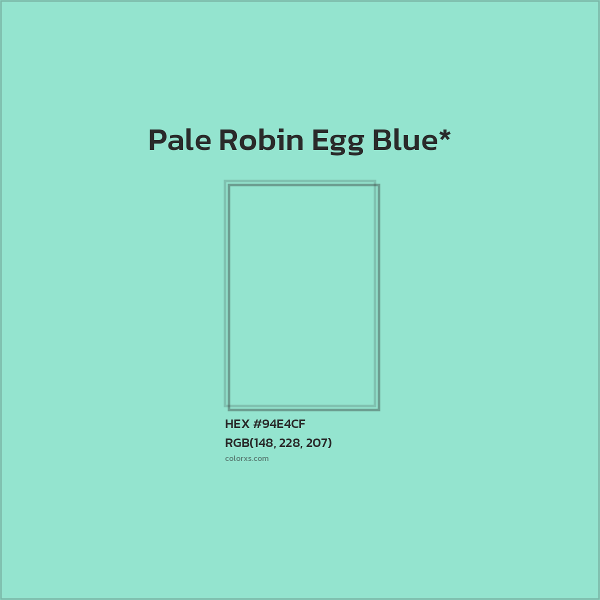 #94E4CF hex color. RGB, RYB, CMYK, HSL, HSV codes and color conversions. Matching color names, palettes, paints.