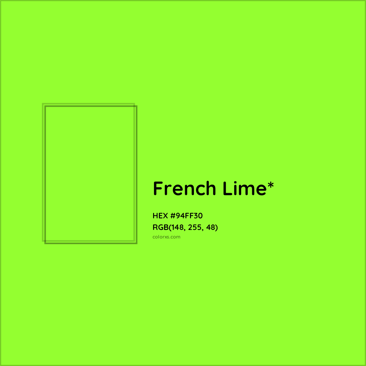 #94FF30 hex color. RGB, RYB, CMYK, HSL, HSV codes and color conversions. Matching color names, palettes, paints.