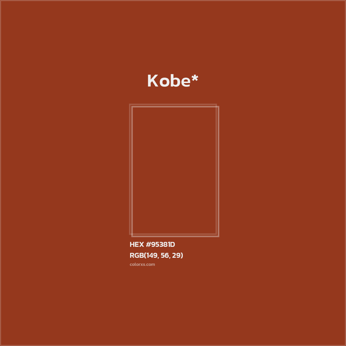 #95381D hex color. RGB, RYB, CMYK, HSL, HSV codes and color conversions. Matching color names, palettes, paints.