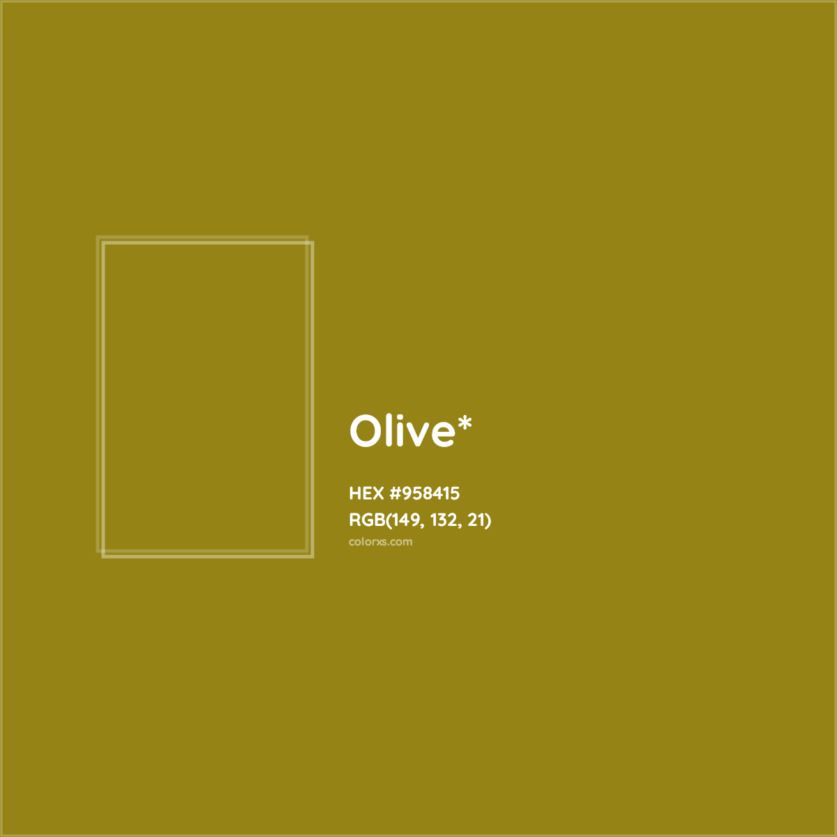 #958415 hex color. RGB, RYB, CMYK, HSL, HSV codes and color conversions. Matching color names, palettes, paints.