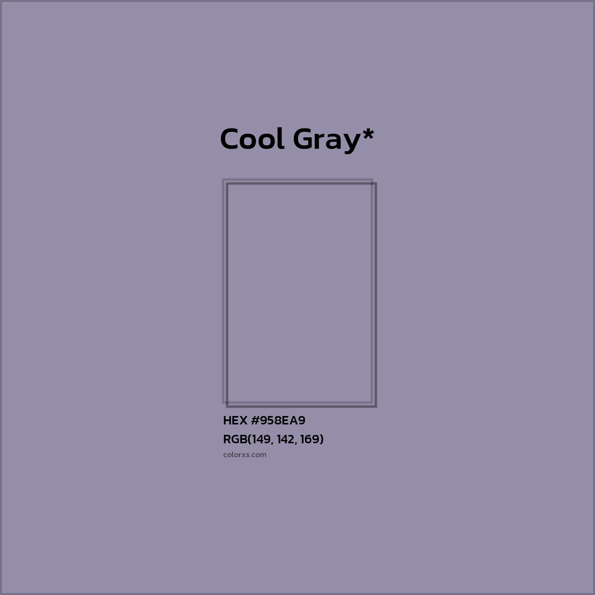 #958EA9 hex color. RGB, RYB, CMYK, HSL, HSV codes and color conversions. Matching color names, palettes, paints.