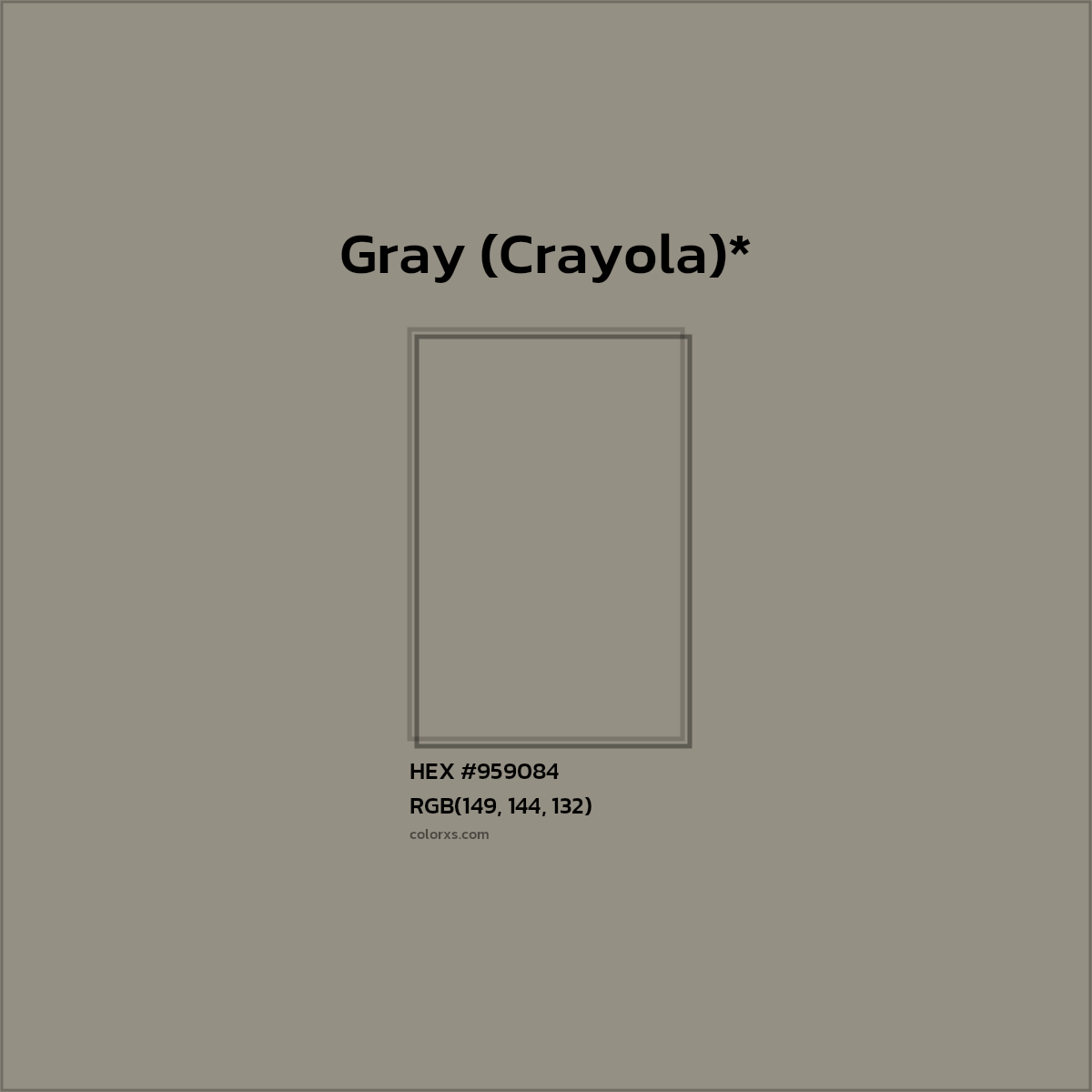 #959084 hex color. RGB, RYB, CMYK, HSL, HSV codes and color conversions. Matching color names, palettes, paints.