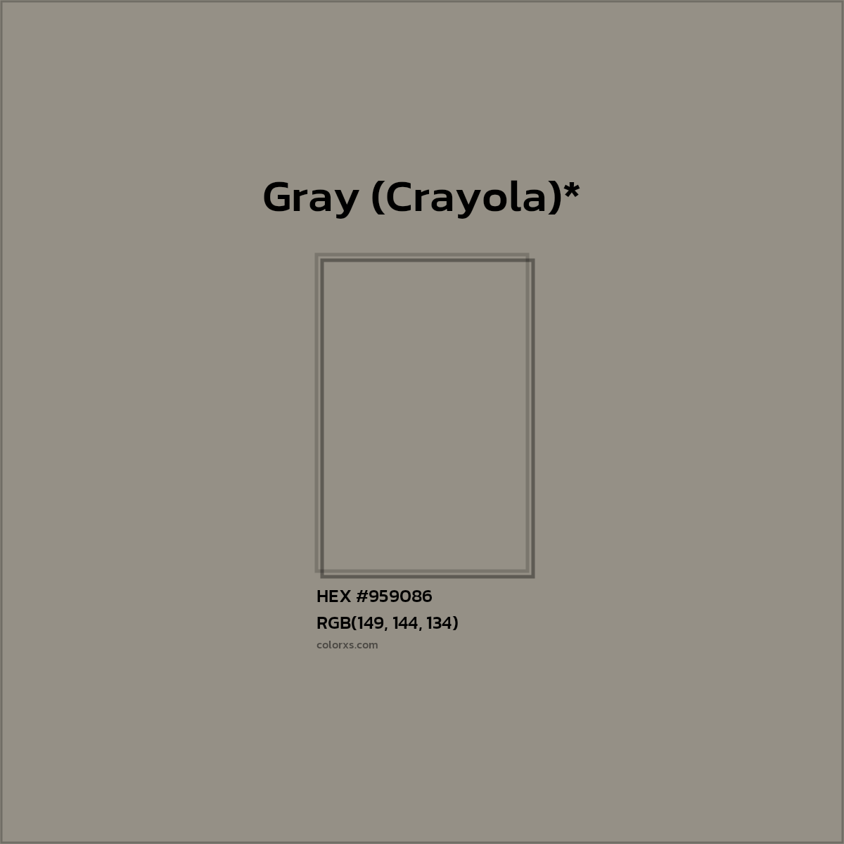 #959086 hex color. RGB, RYB, CMYK, HSL, HSV codes and color conversions. Matching color names, palettes, paints.