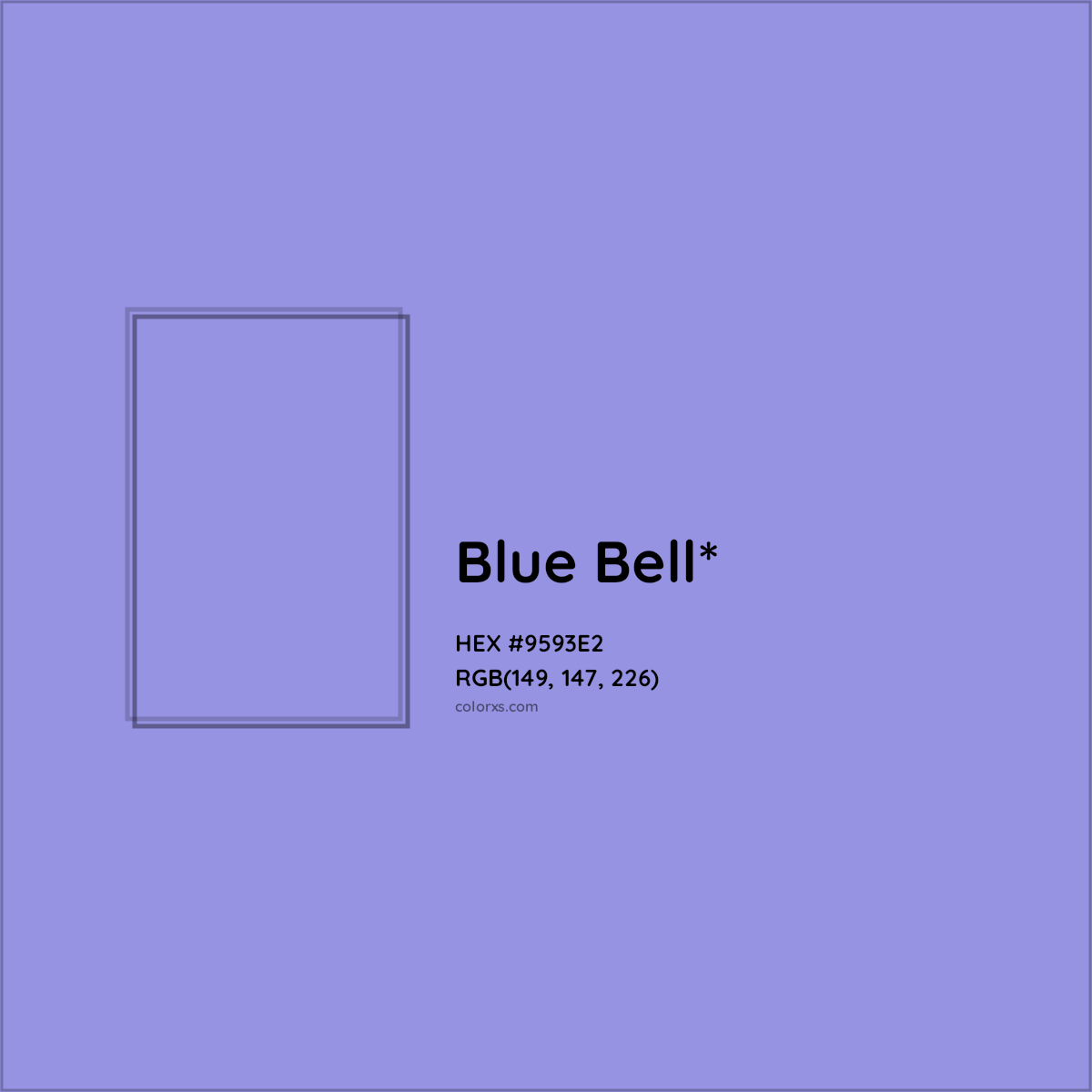 #9593E2 hex color. RGB, RYB, CMYK, HSL, HSV codes and color conversions. Matching color names, palettes, paints.
