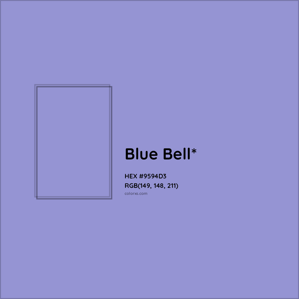 #9594D3 hex color. RGB, RYB, CMYK, HSL, HSV codes and color conversions. Matching color names, palettes, paints.