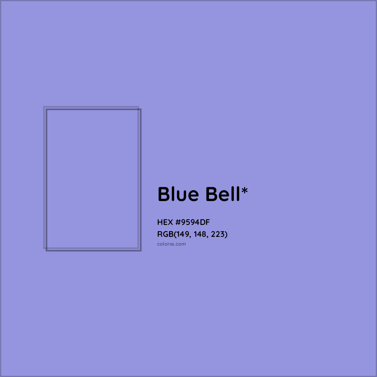#9594DF hex color. RGB, RYB, CMYK, HSL, HSV codes and color conversions. Matching color names, palettes, paints.
