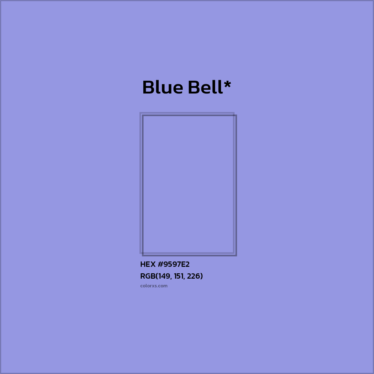 #9597E2 hex color. RGB, RYB, CMYK, HSL, HSV codes and color conversions. Matching color names, palettes, paints.