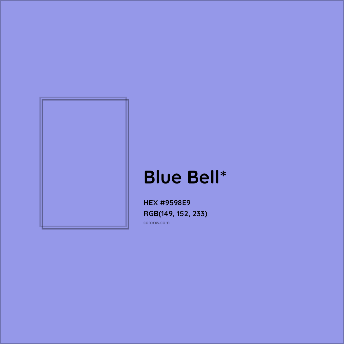 #9598E9 hex color. RGB, RYB, CMYK, HSL, HSV codes and color conversions. Matching color names, palettes, paints.