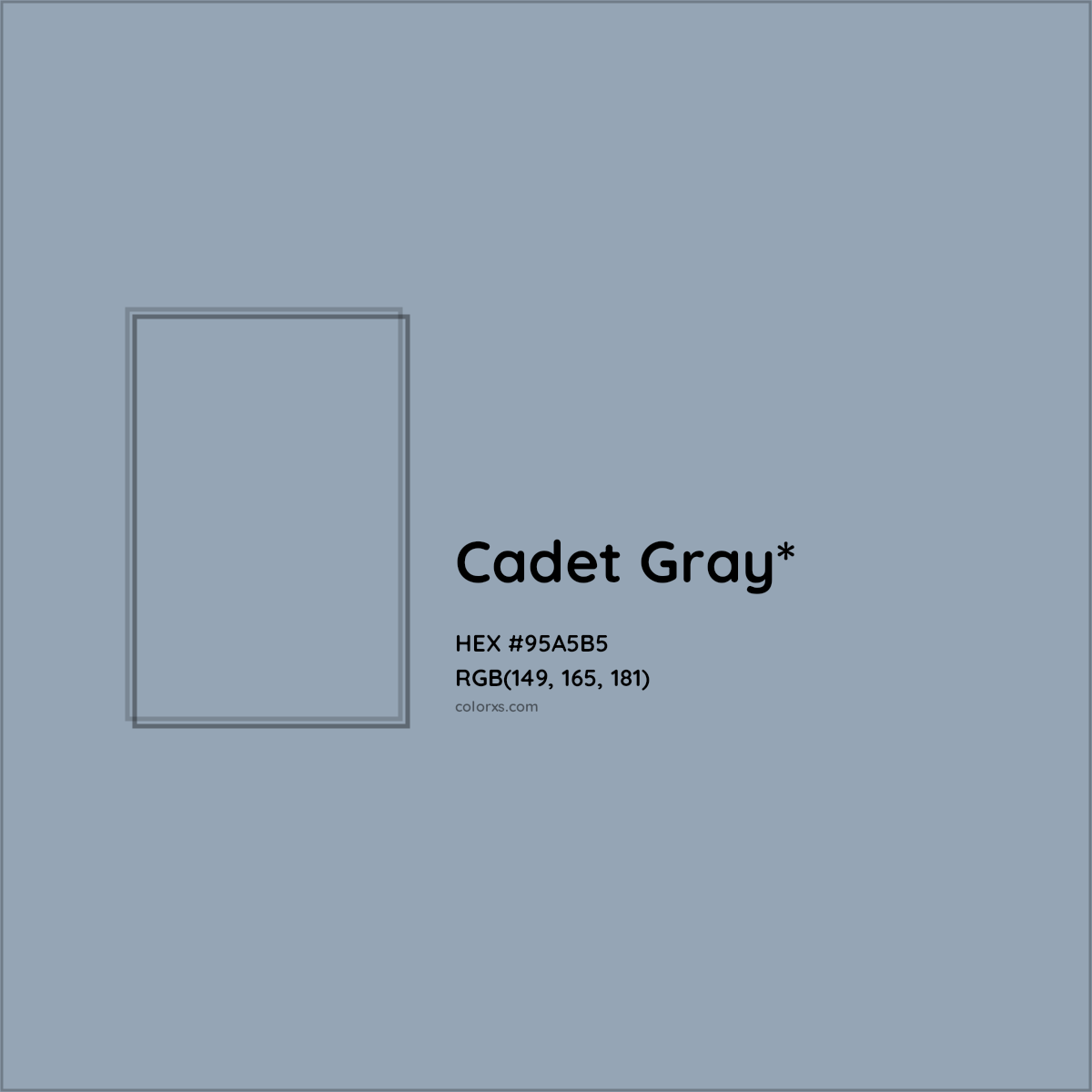 #95A5B5 hex color. RGB, RYB, CMYK, HSL, HSV codes and color conversions. Matching color names, palettes, paints.
