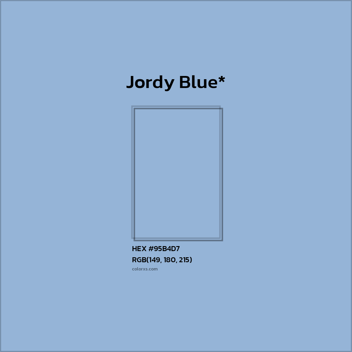 #95B4D7 hex color. RGB, RYB, CMYK, HSL, HSV codes and color conversions. Matching color names, palettes, paints.