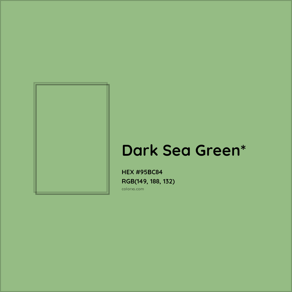 #95BC84 hex color. RGB, RYB, CMYK, HSL, HSV codes and color conversions. Matching color names, palettes, paints.